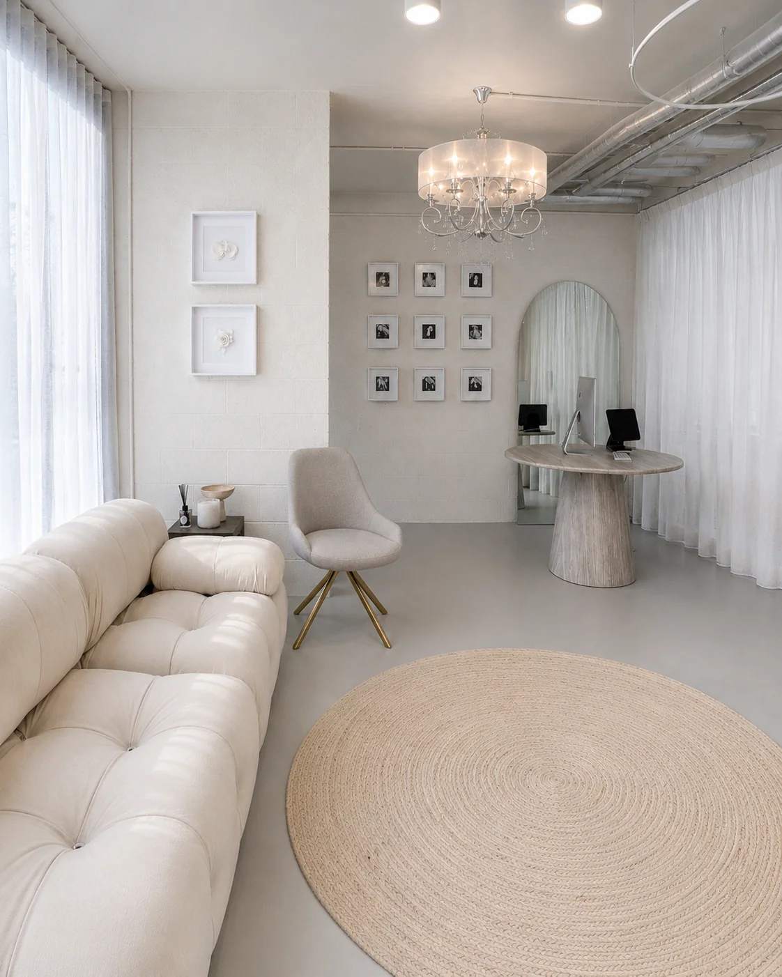 The softly lit consultation space inside SHIRIN Atelier