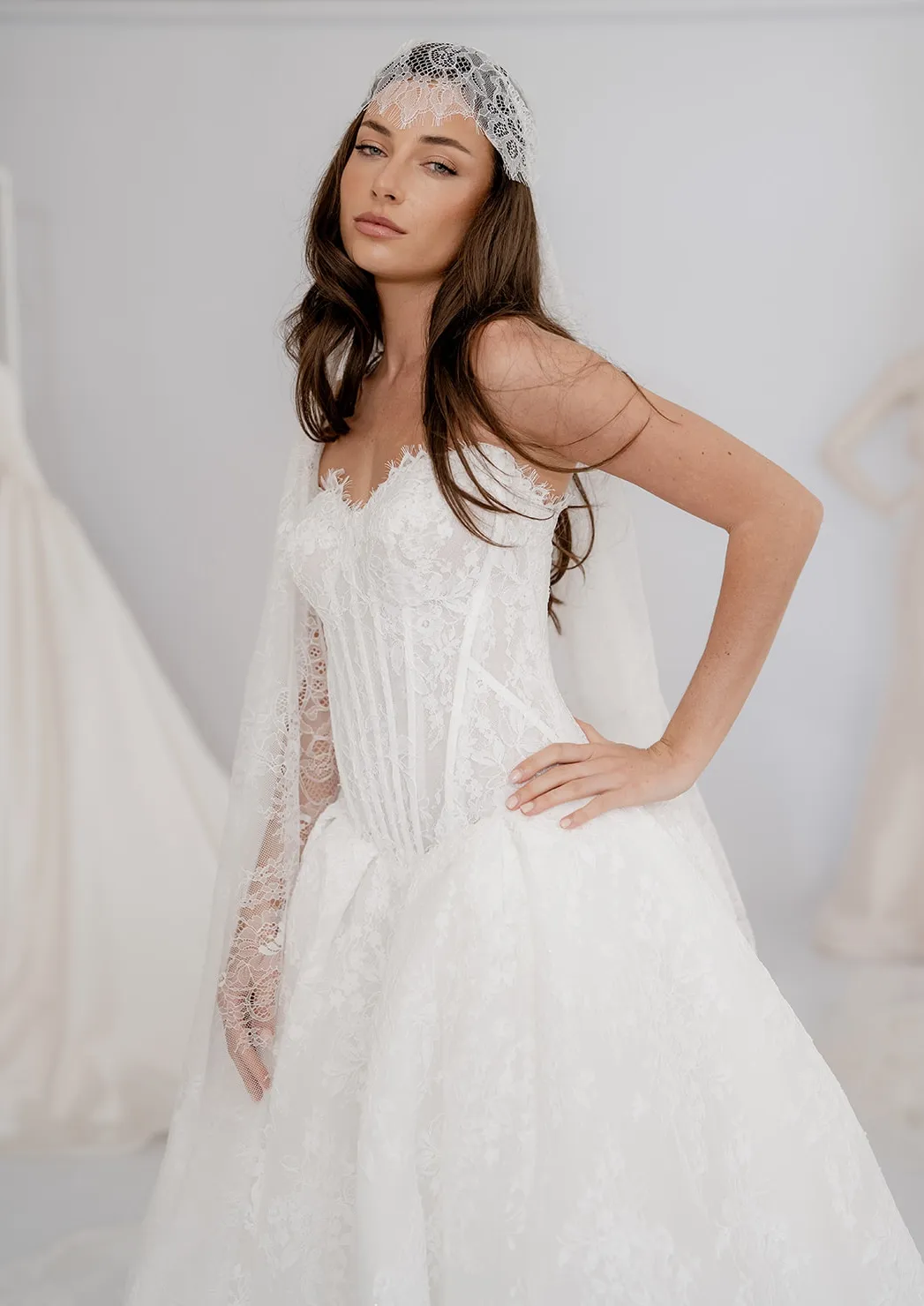 Adeline lace bridal gown with a structured corset and full skirt, thumbnail 5