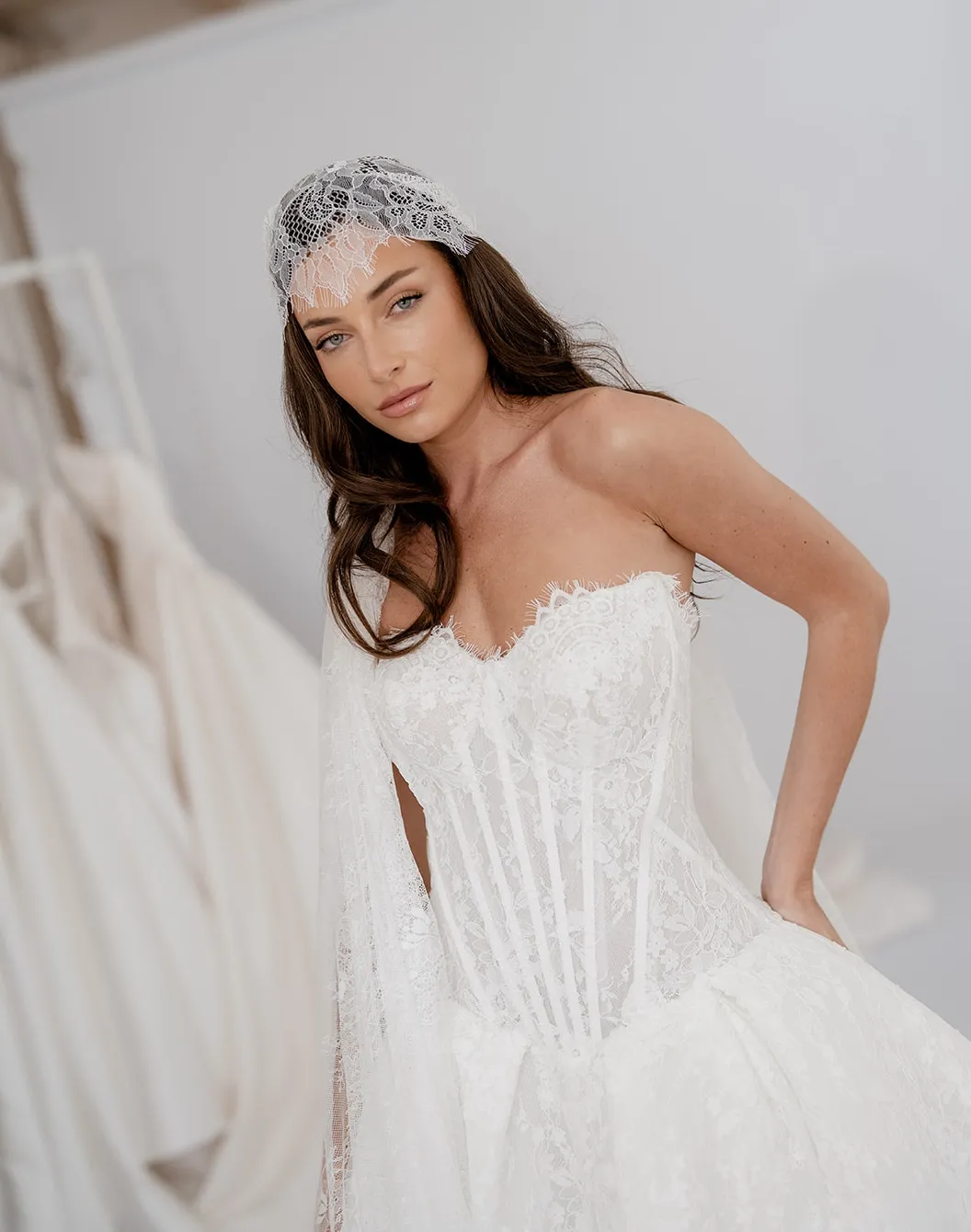 Adeline lace bridal gown with a structured corset and full skirt, thumbnail 6