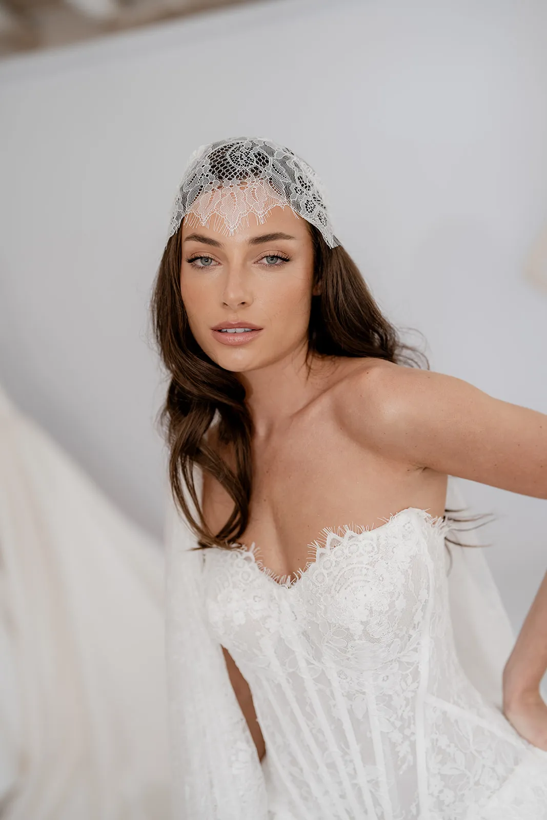 Adeline lace bridal gown with a structured corset and full skirt, thumbnail 7