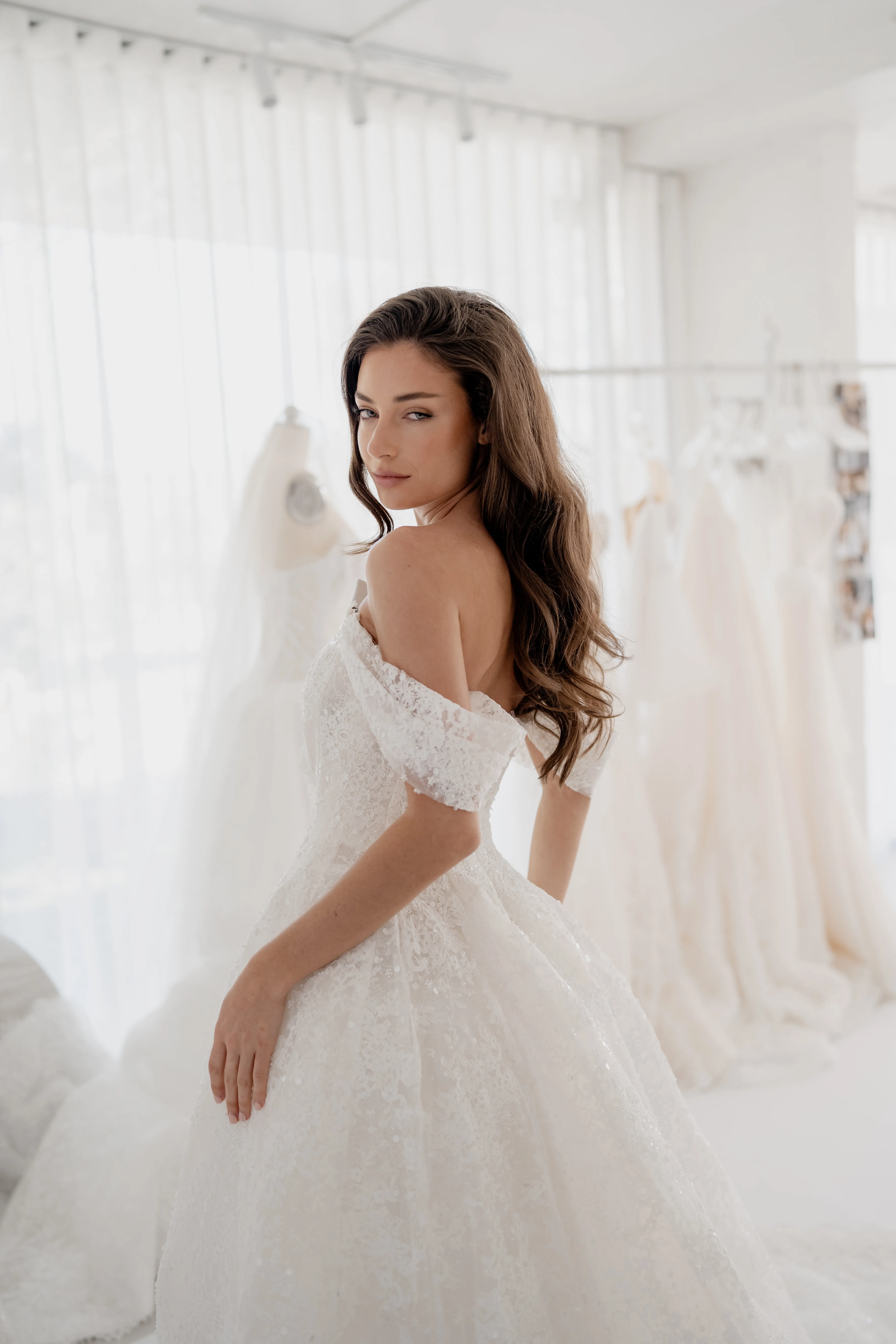 Amara lace ball gown with a structured corset and sweetheart neckline