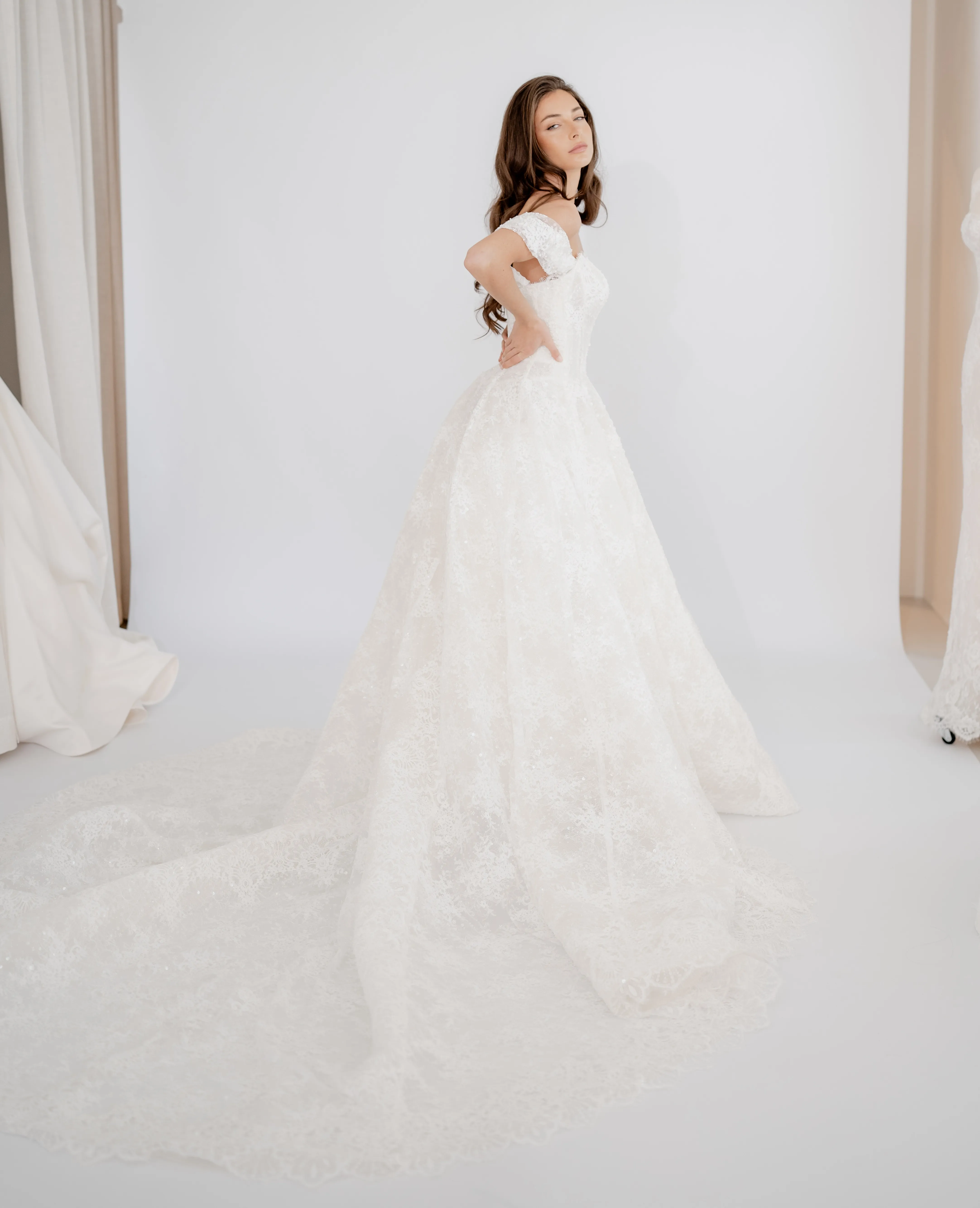 Amara lace ball gown with a structured corset, thumbnail 3