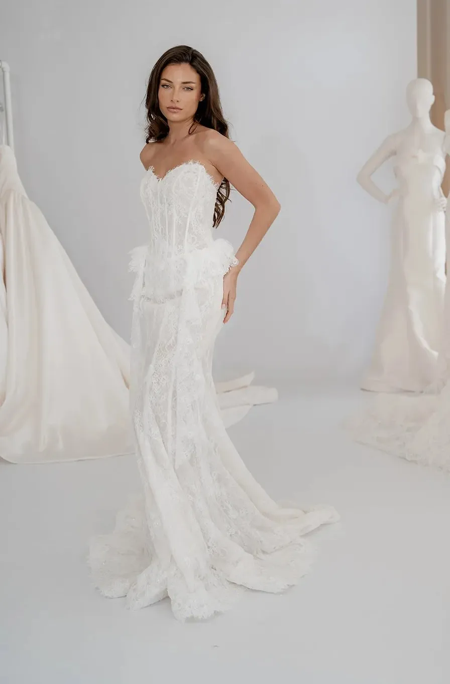 Arabella fitted lace bridal gown with detachable overskirt, photo 1 of 12