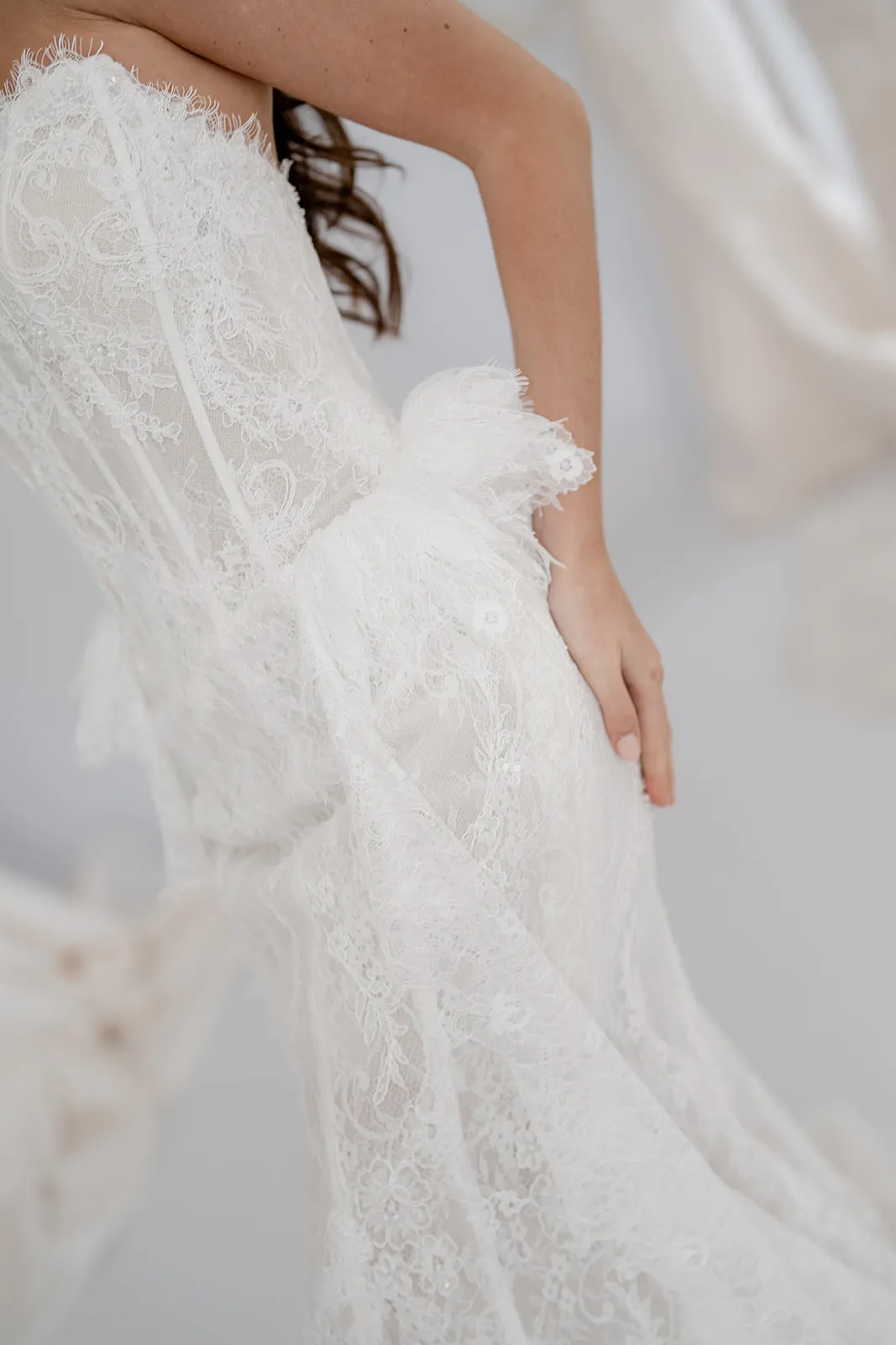 Arabella fitted lace bridal gown with detachable overskirt, thumbnail 2