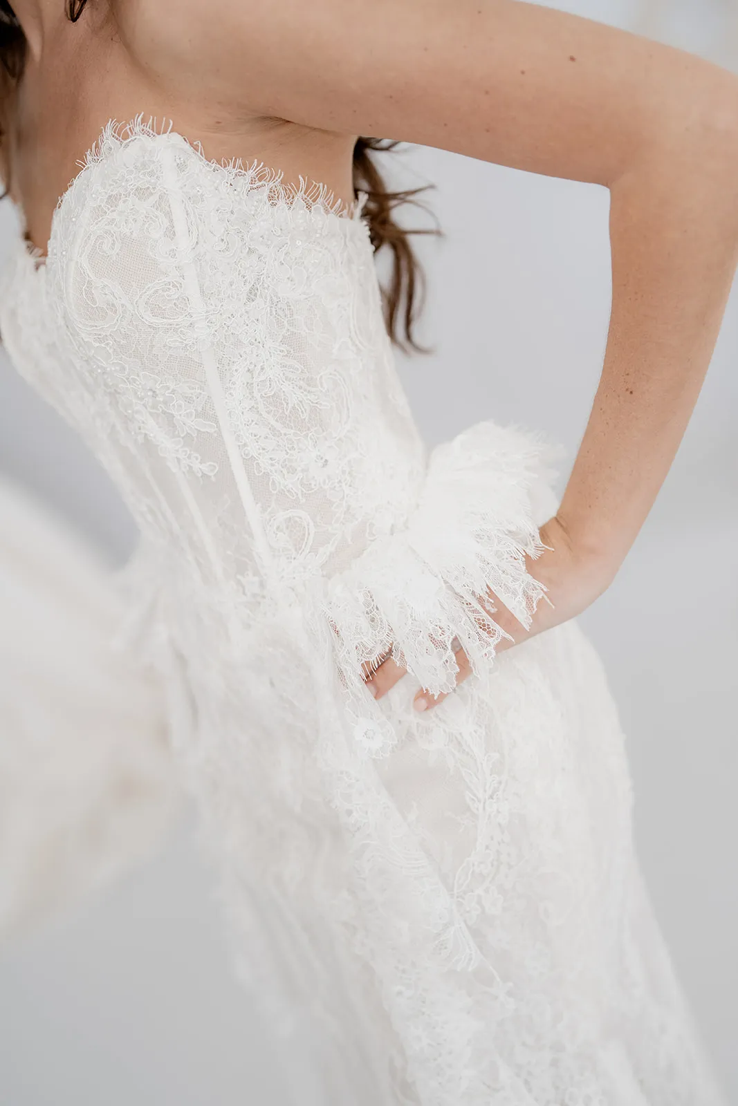 Arabella fitted lace bridal gown with detachable overskirt, thumbnail 3