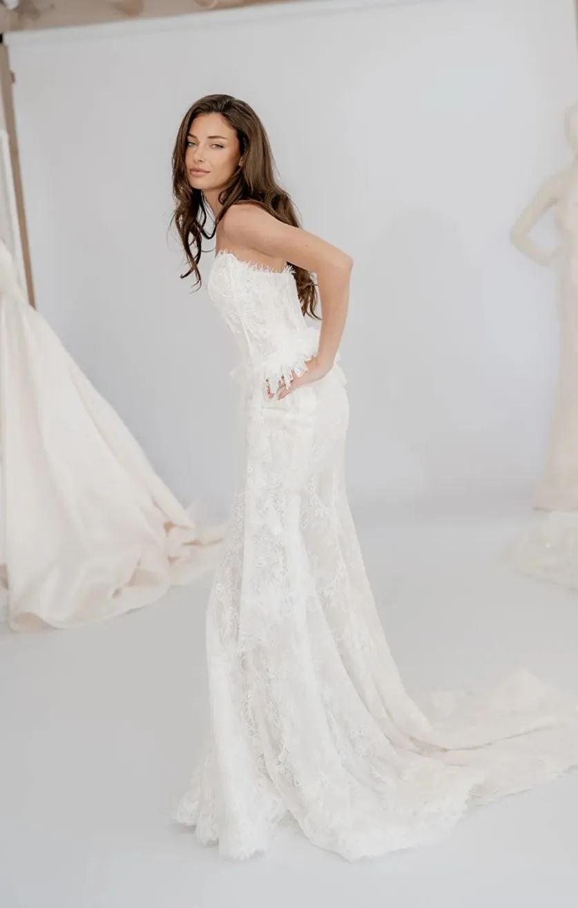 Arabella fitted lace bridal gown with detachable overskirt, thumbnail 5