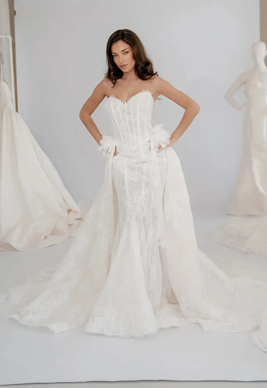 Arabella fitted lace bridal gown with detachable overskirt, thumbnail 6