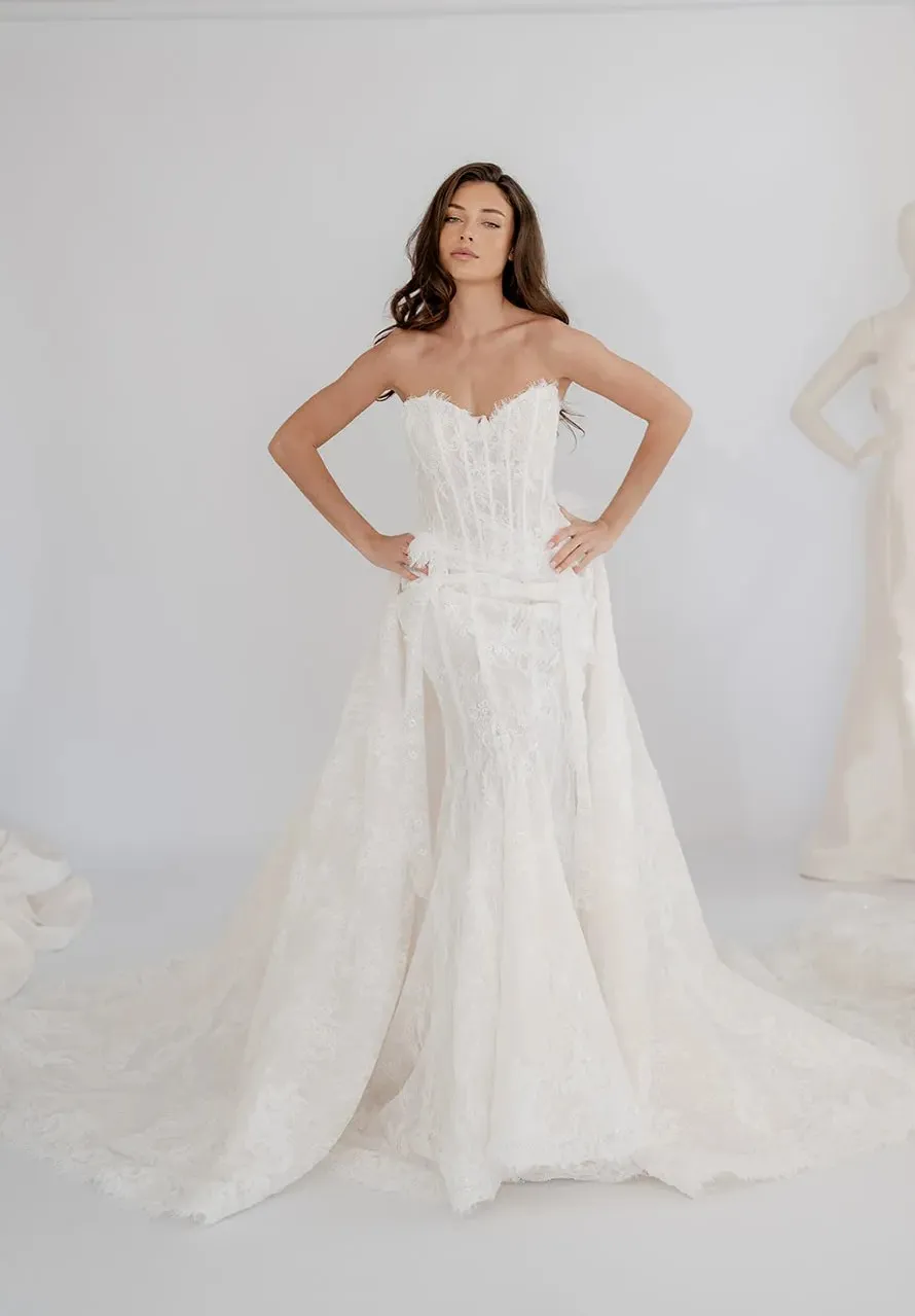 Arabella fitted lace bridal gown with detachable overskirt, thumbnail 7
