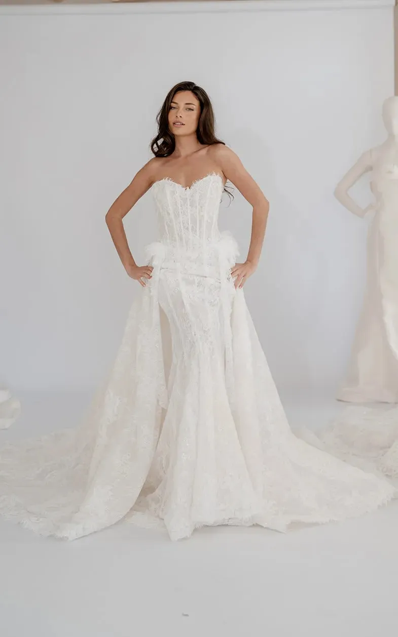 Arabella fitted lace bridal gown with detachable overskirt, thumbnail 11