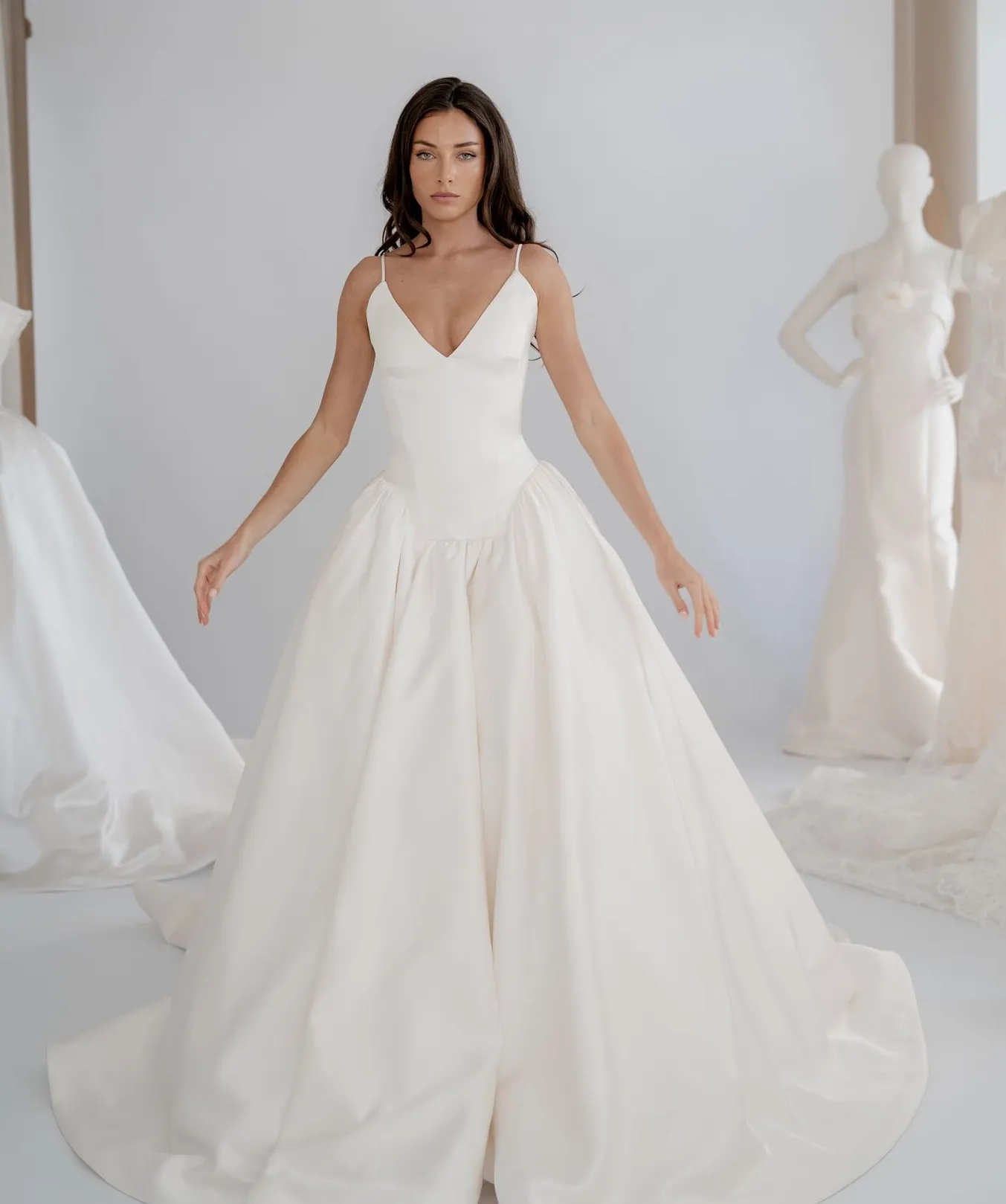 Celine satin drop-waist wedding dress, photo 1 of 7