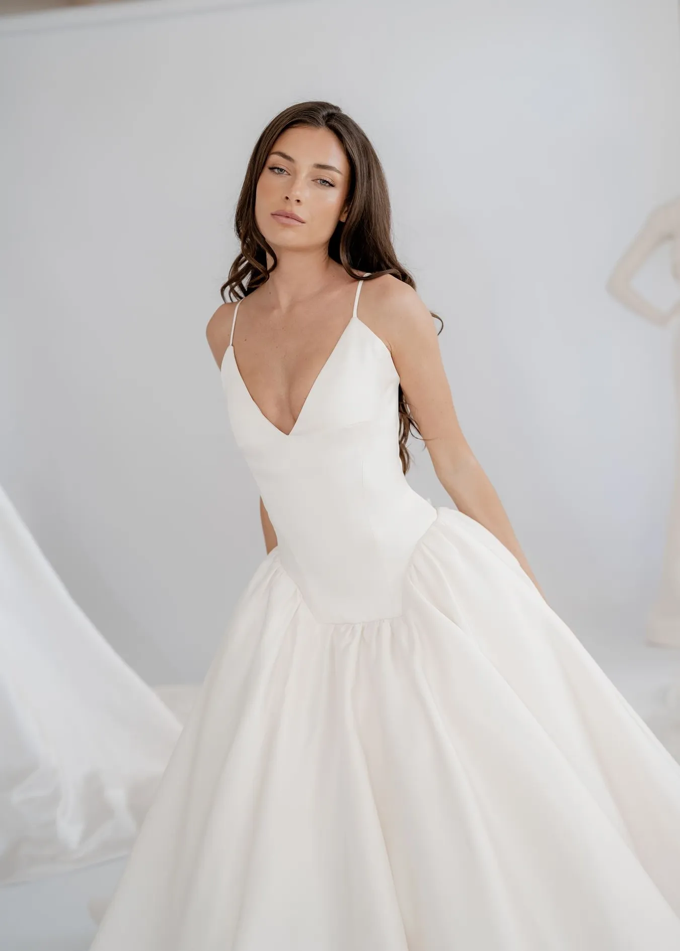 Celine satin drop-waist wedding dress, thumbnail 2