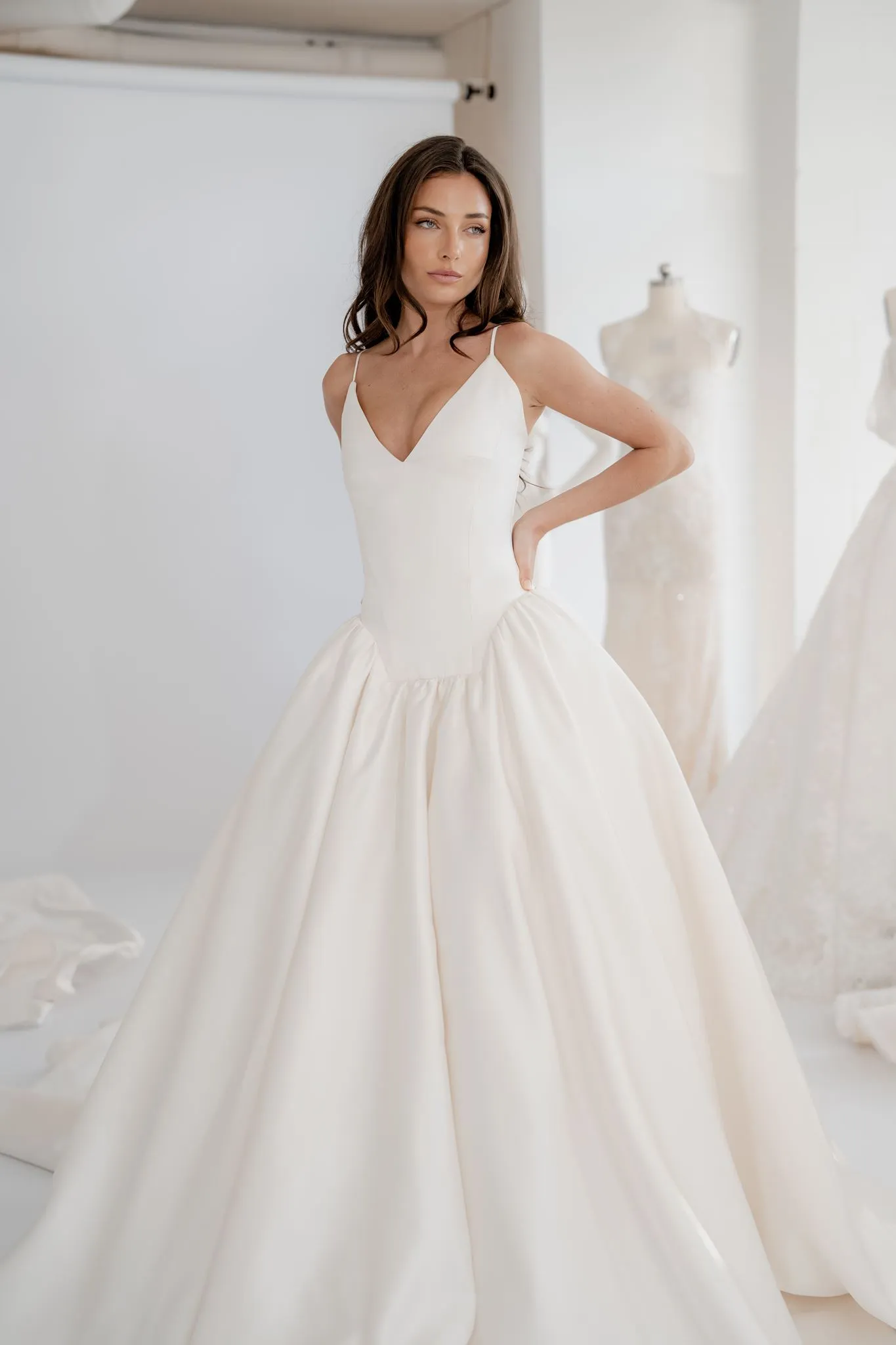Celine satin drop-waist wedding dress, thumbnail 5