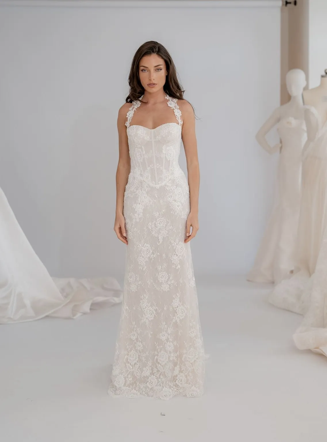 Eloise fitted lace wedding dress with detachable cape, thumbnail 11