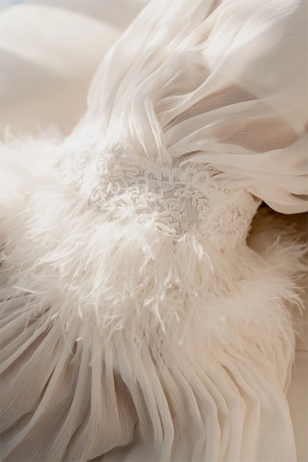 Leonie silk chiffon bridal look with feather detailing, thumbnail 7
