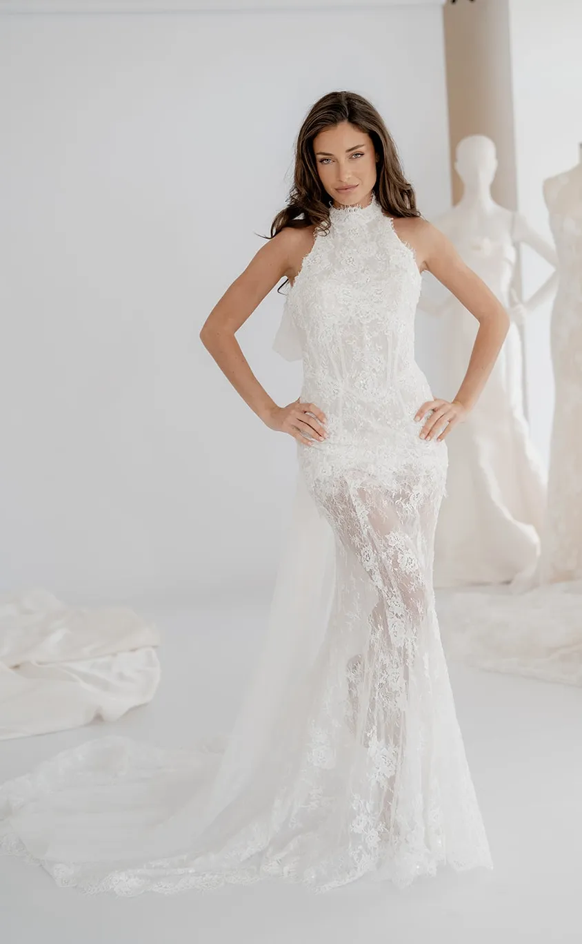 Margaux fitted lace halter wedding dress, thumbnail 2