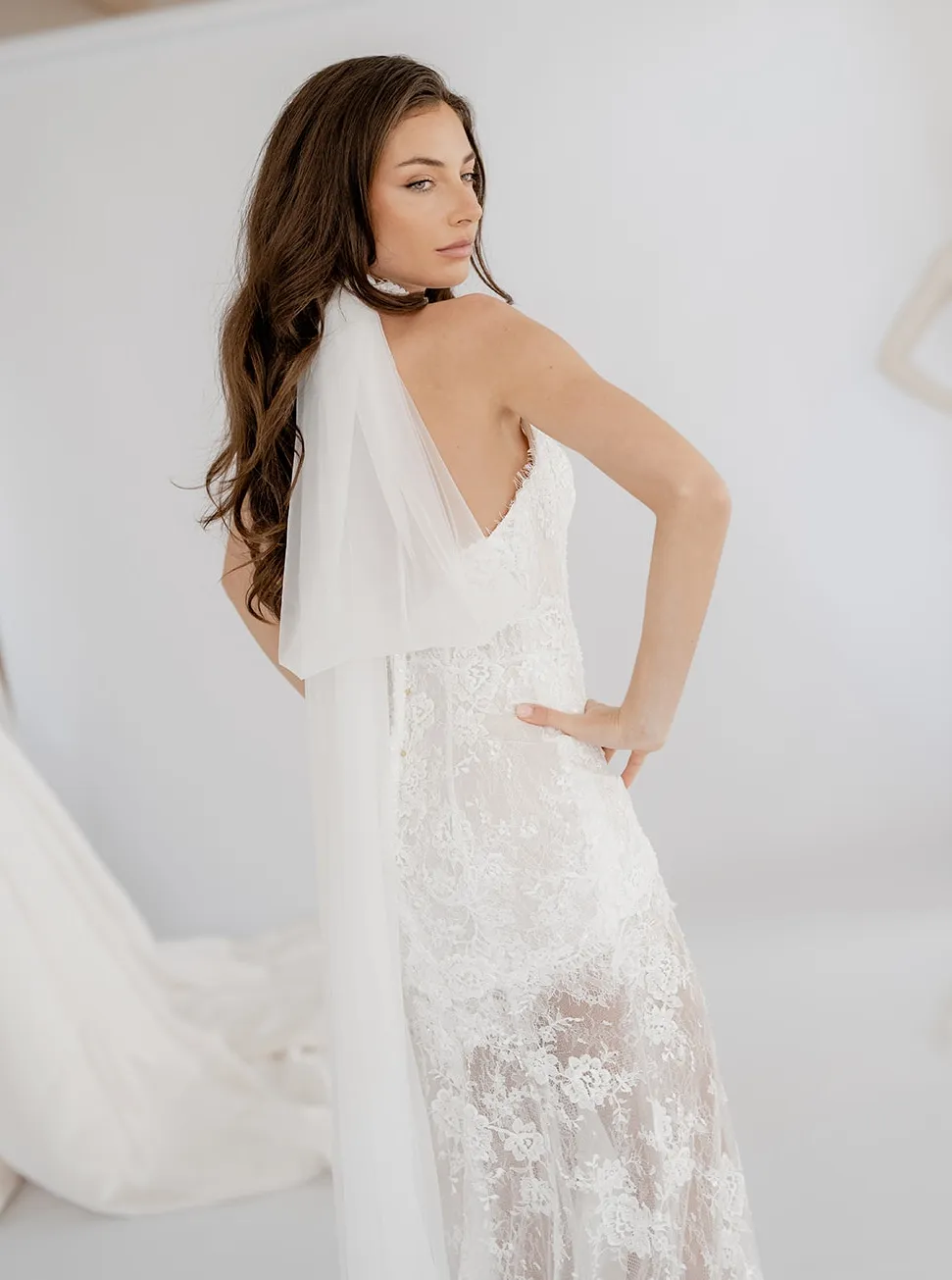 Margaux fitted lace halter wedding dress, thumbnail 6
