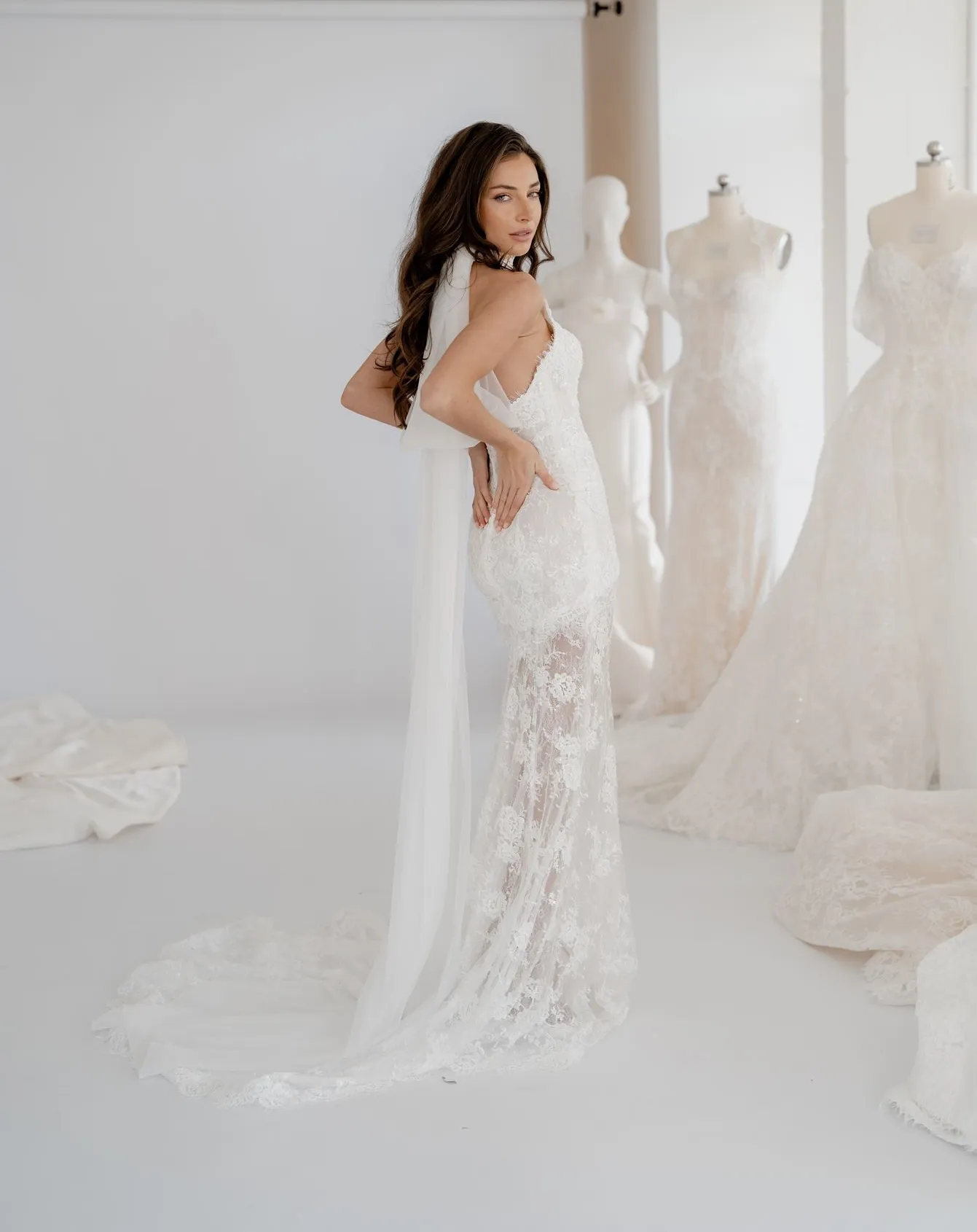 Margaux fitted lace halter wedding dress, thumbnail 8