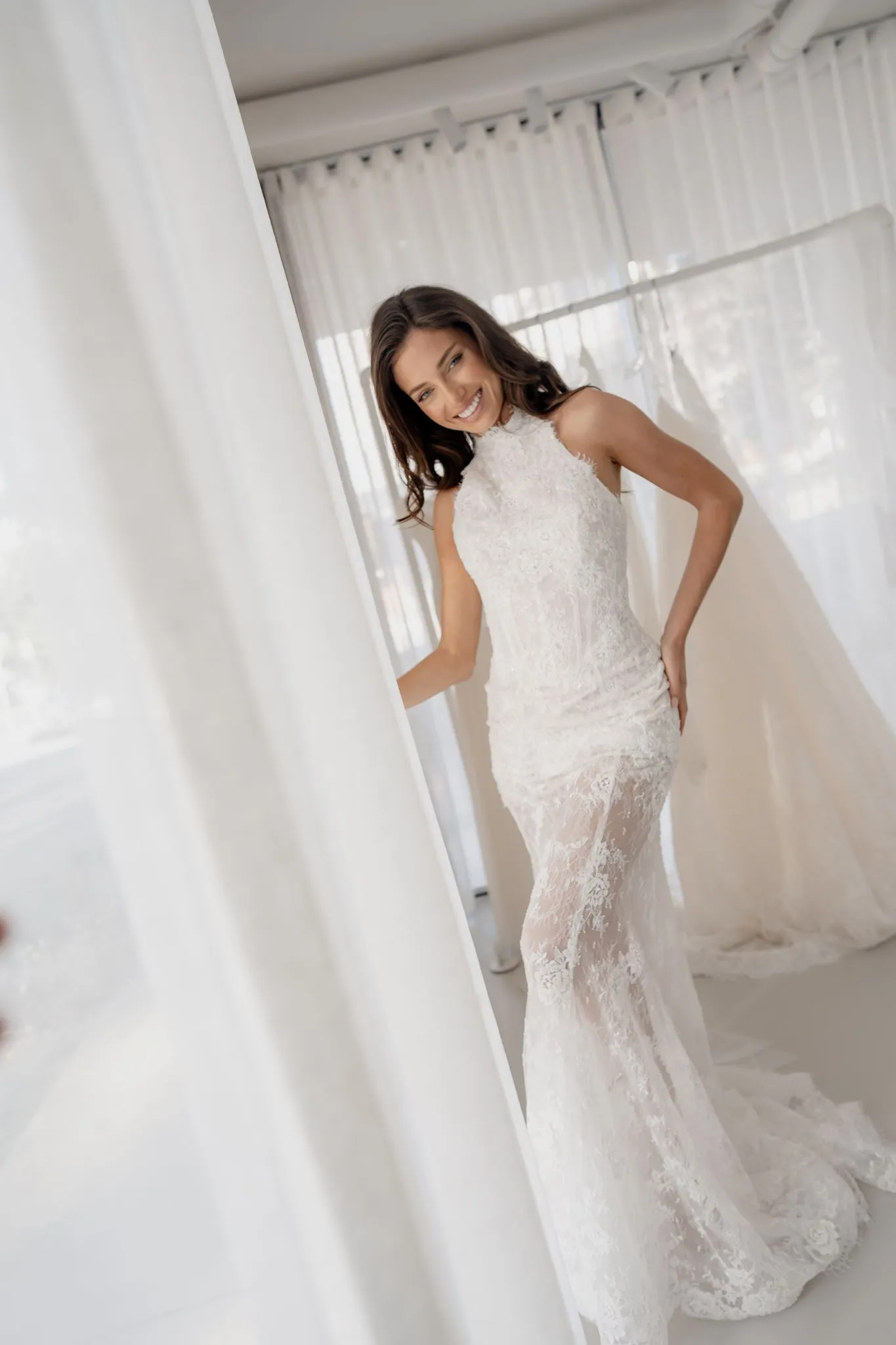 Margaux fitted lace halter wedding dress, thumbnail 10