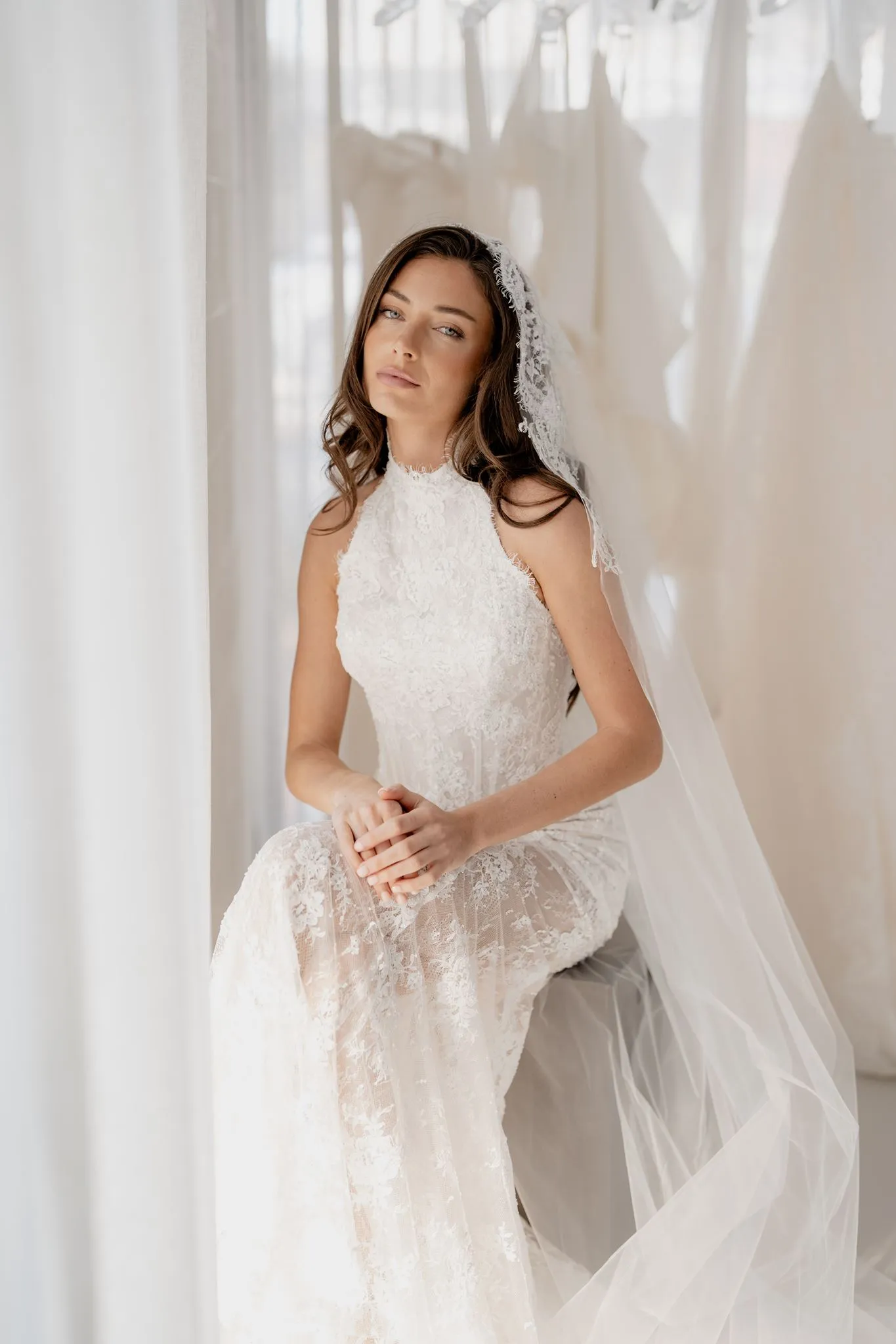 Margaux fitted lace halter wedding dress, thumbnail 12