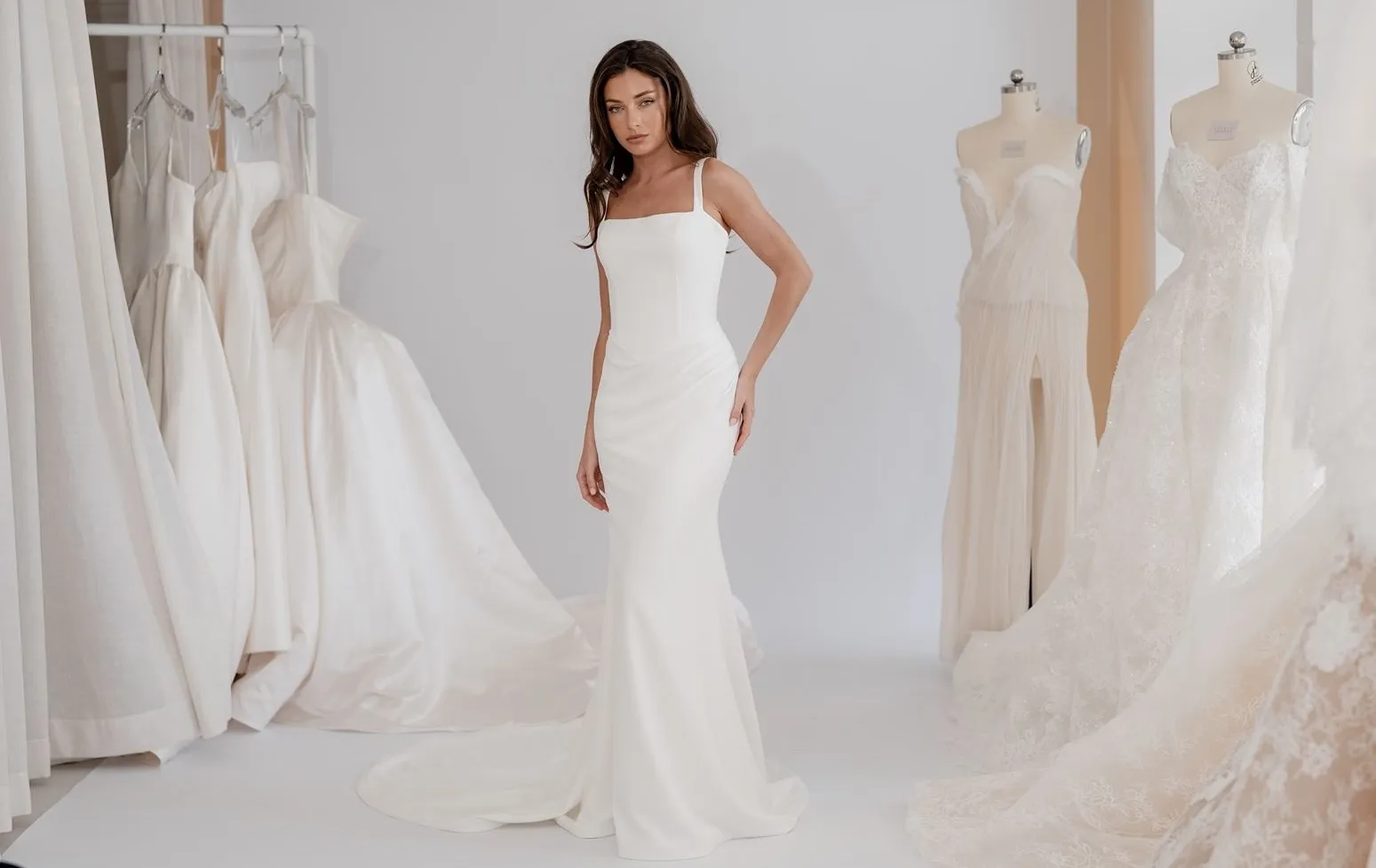 Nola crepe square-neck wedding dress, thumbnail 2