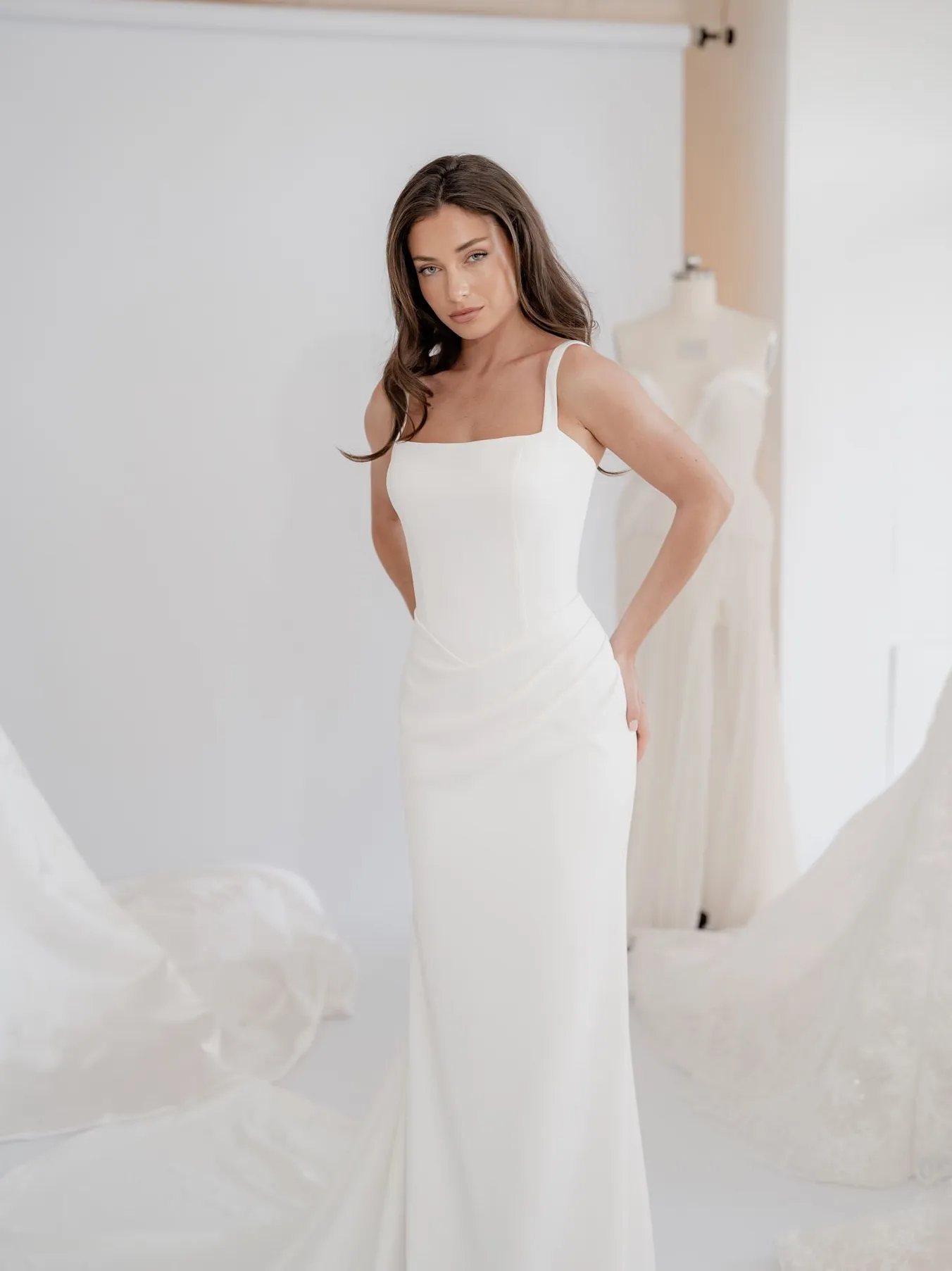 Nola crepe square-neck wedding dress, thumbnail 4