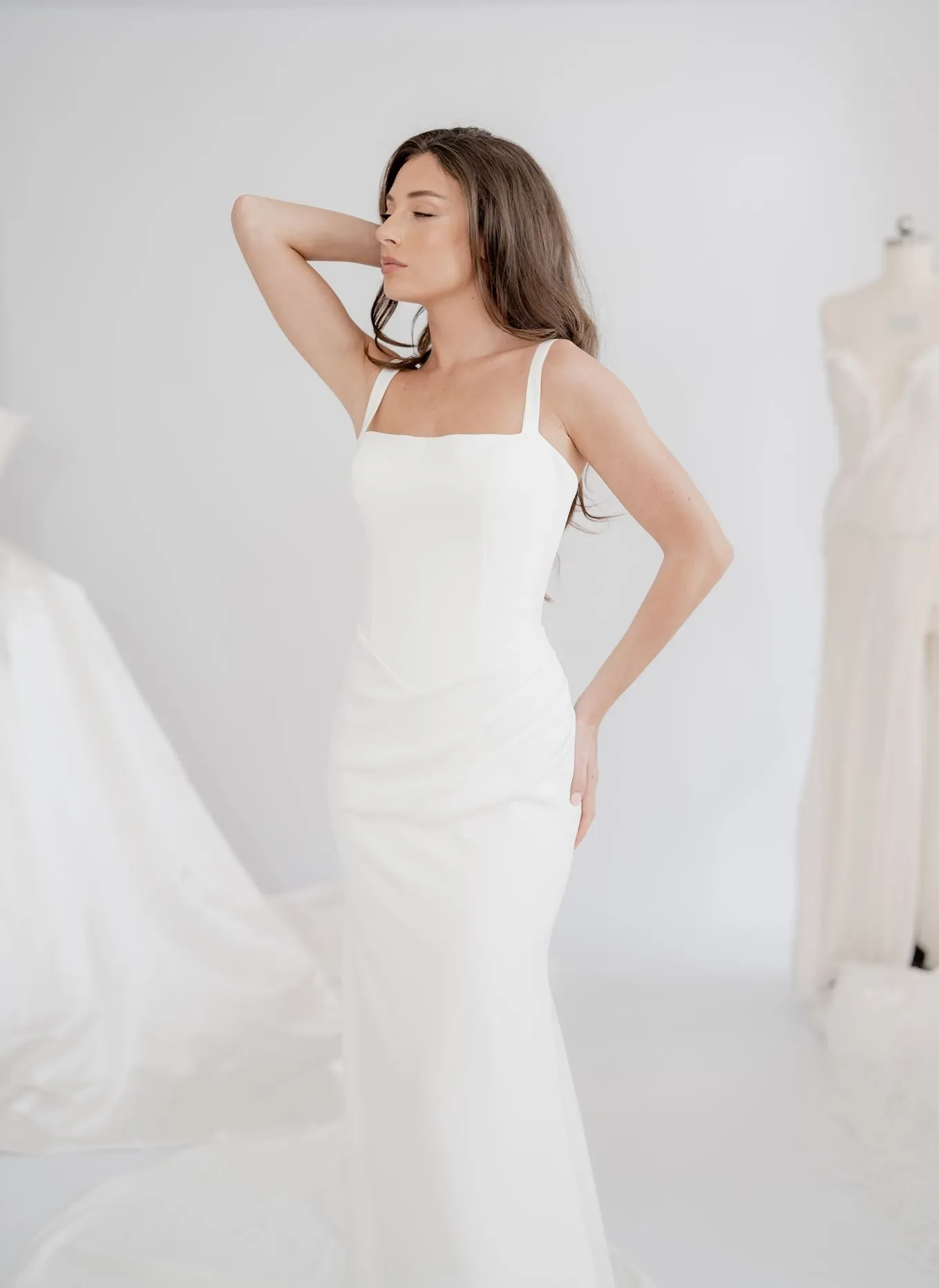 Nola crepe square-neck wedding dress, thumbnail 5