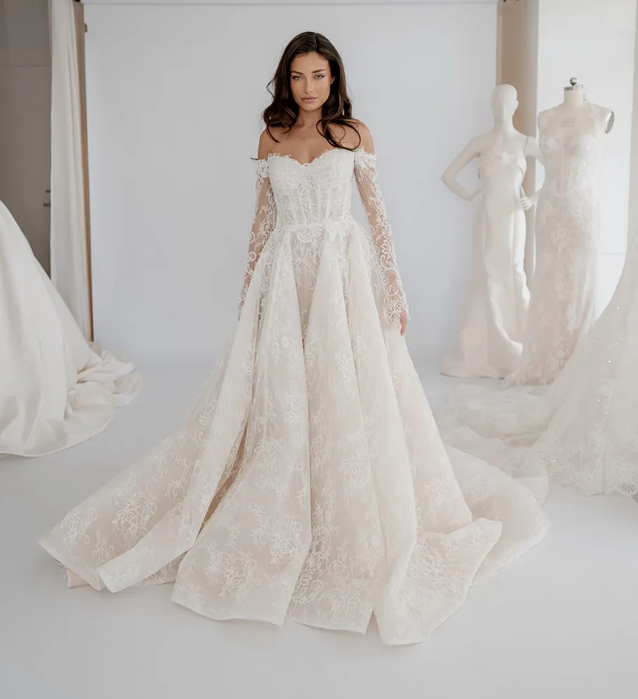 Odette champagne lace A-line wedding dress, thumbnail 2