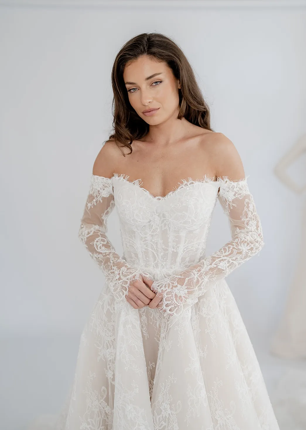 Odette champagne lace A-line wedding dress, thumbnail 3