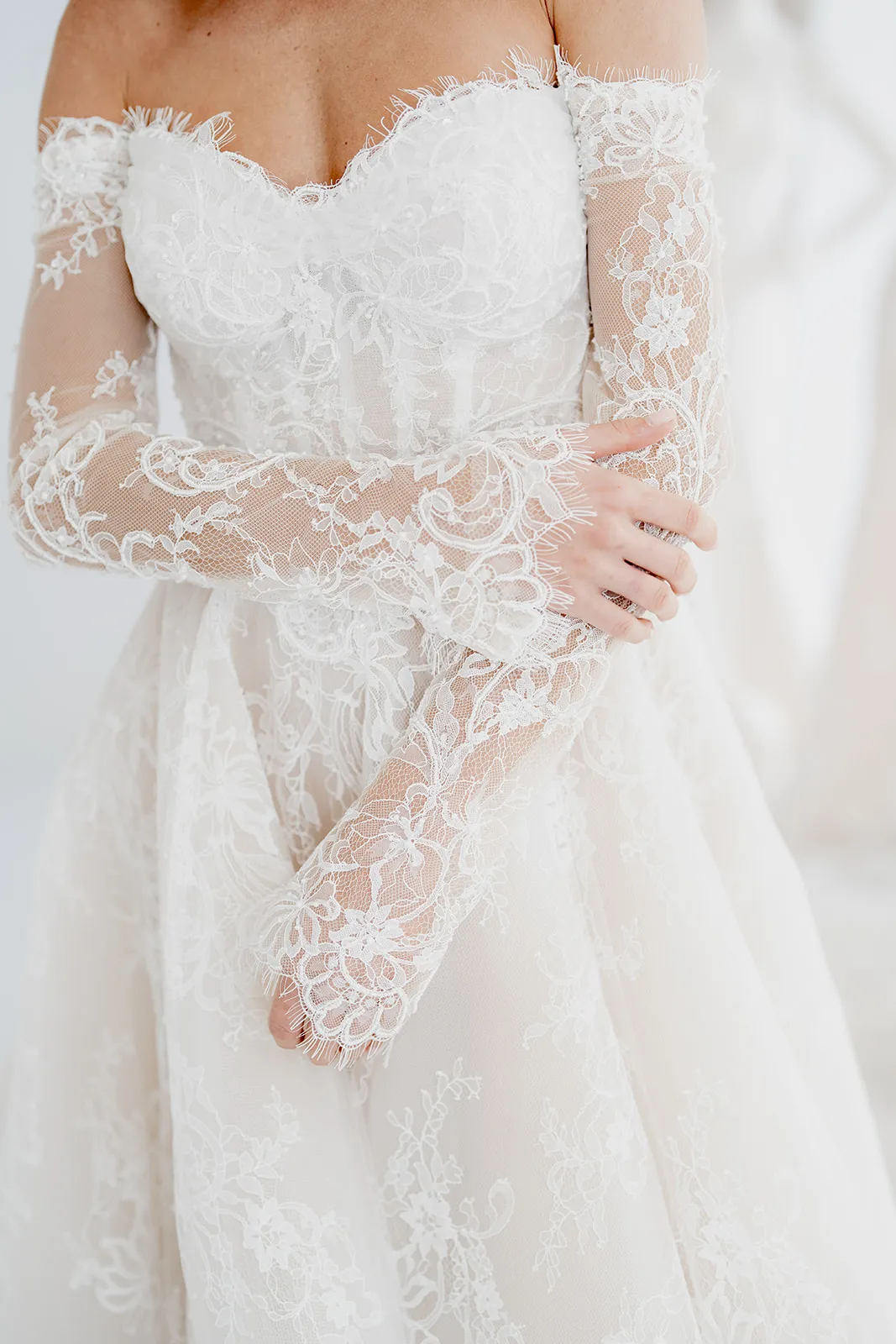 Odette champagne lace A-line wedding dress, thumbnail 4