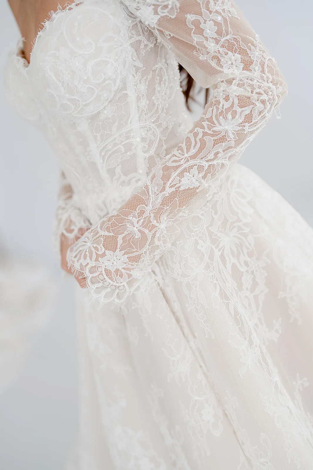 Odette champagne lace A-line wedding dress, thumbnail 7