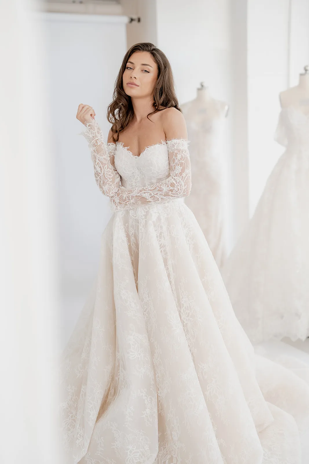Odette champagne lace A-line wedding dress, thumbnail 11