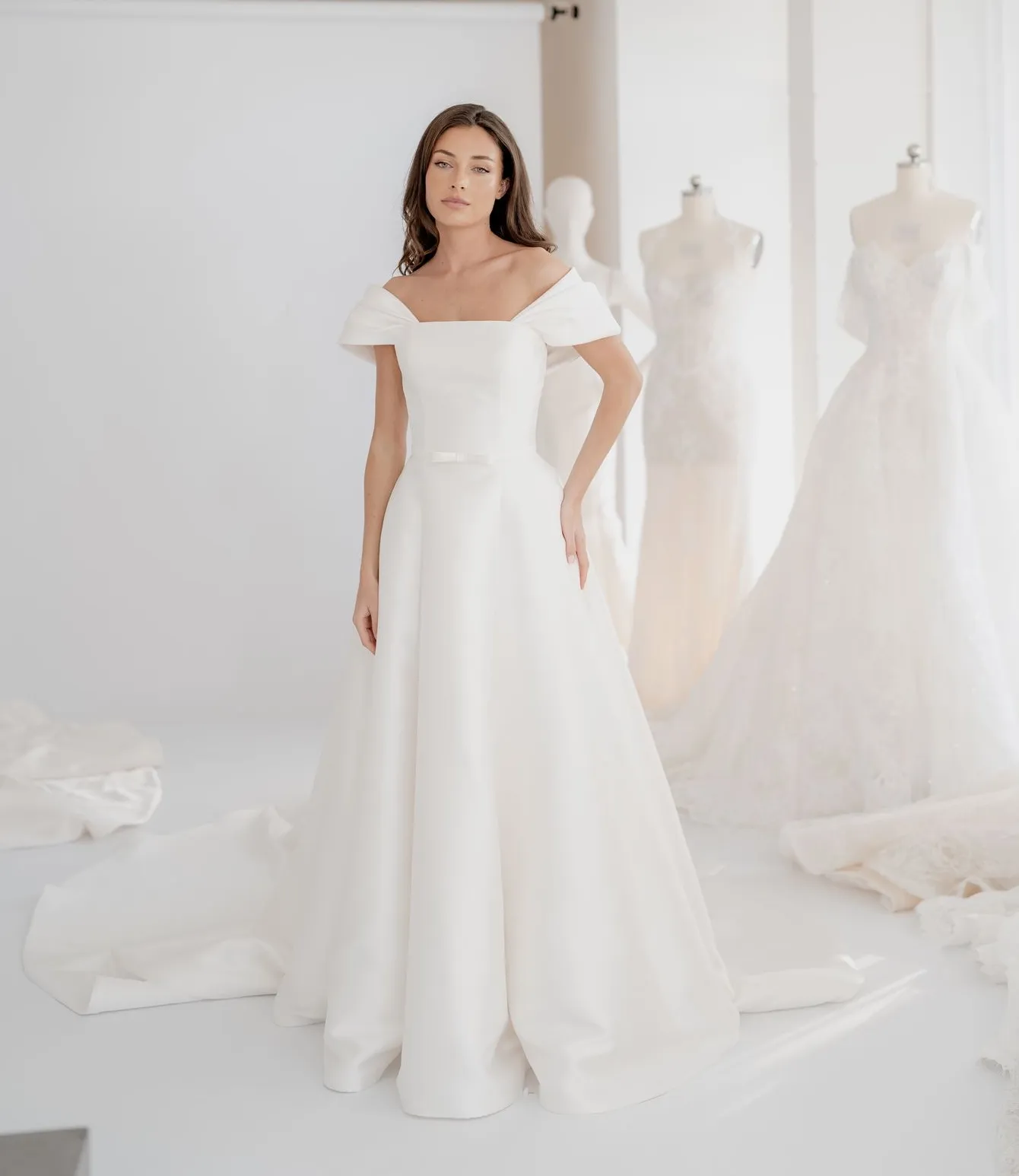 Vienna structured Mikado A-line wedding dress, thumbnail 4