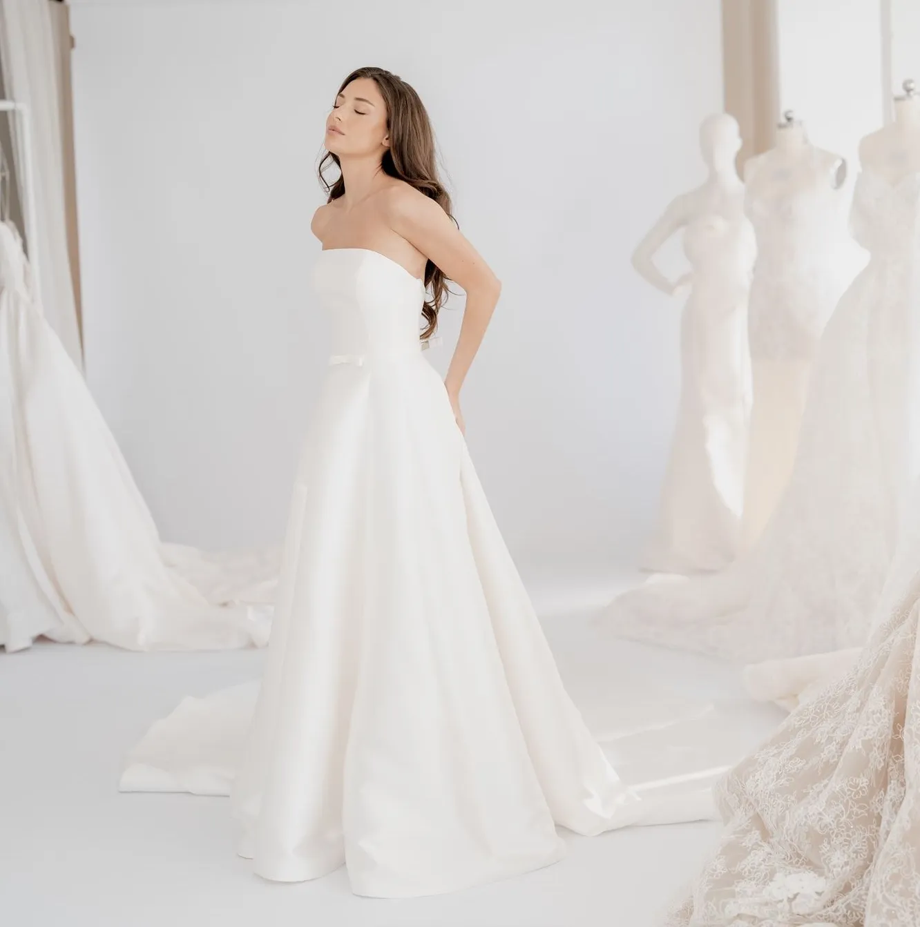 Vienna structured Mikado A-line wedding dress, thumbnail 9
